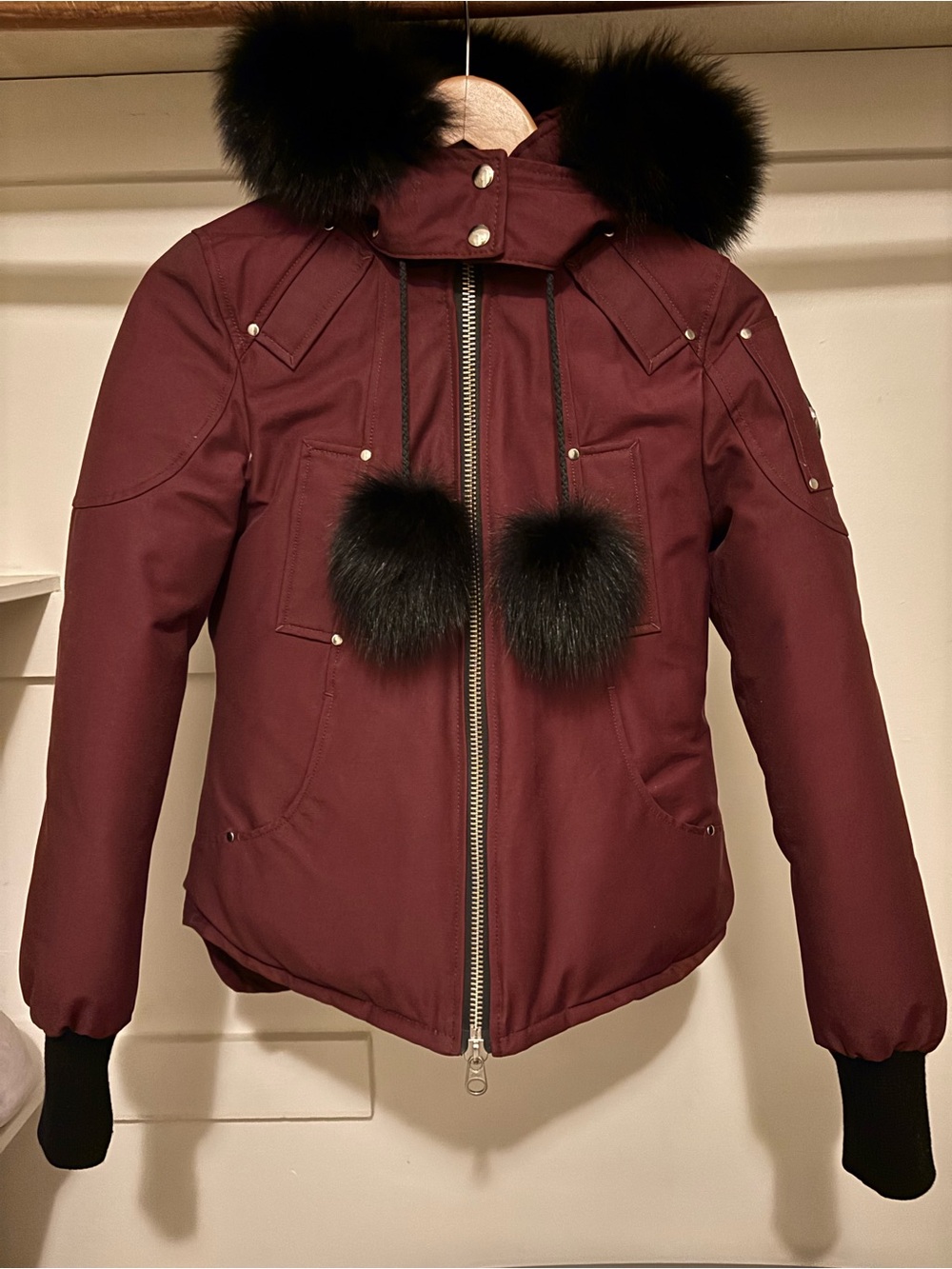 Moose Knuckles Womens Beaver Jacket with Fur Trim Hood